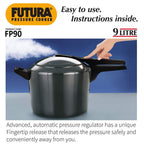 Hawkins Futura Hard Anodised Pressure Cooker, 9 Litre, Black (FP90)