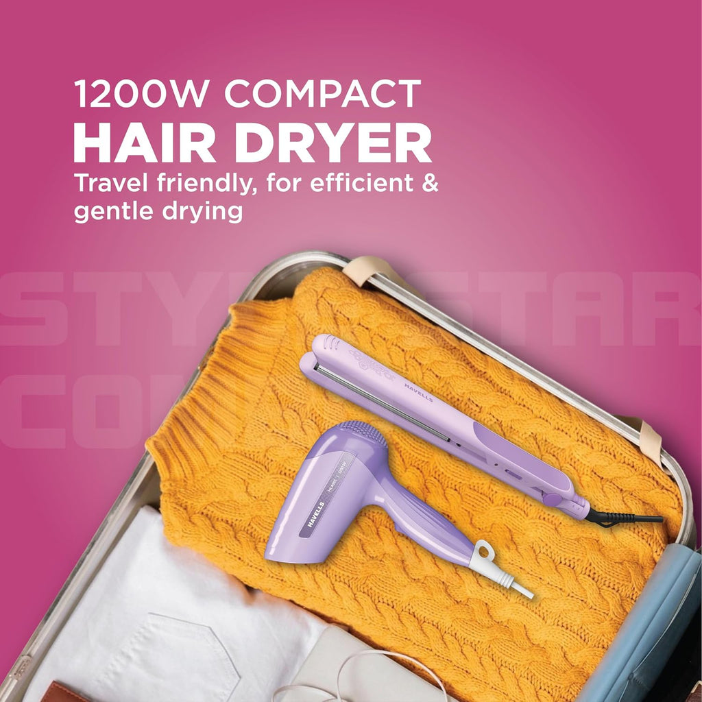 Havells Styling Combo of Hair Dryer & Straightener|1200W Dryer|Floating Plate Straightener|Blow Dry for Men & Women| HC4065