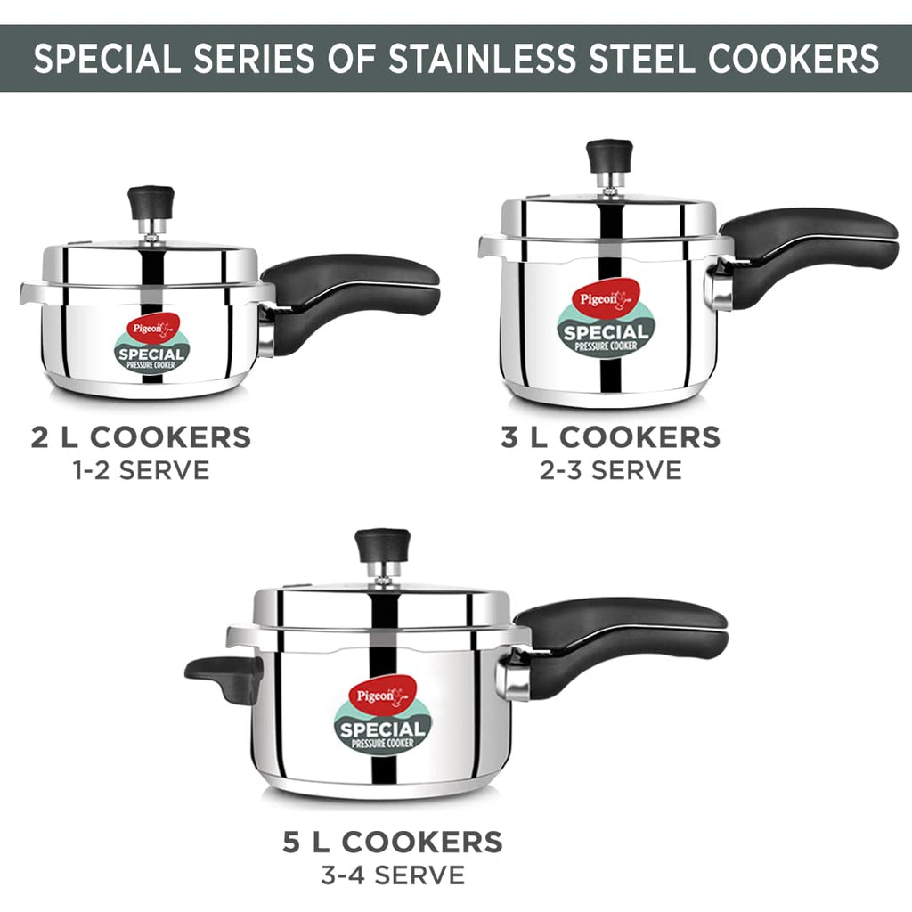 Pigeon By Stovekraft 14549 Induction Base Outer Lid Stainless Steel Pressure Cooker,3 Liters,Silver