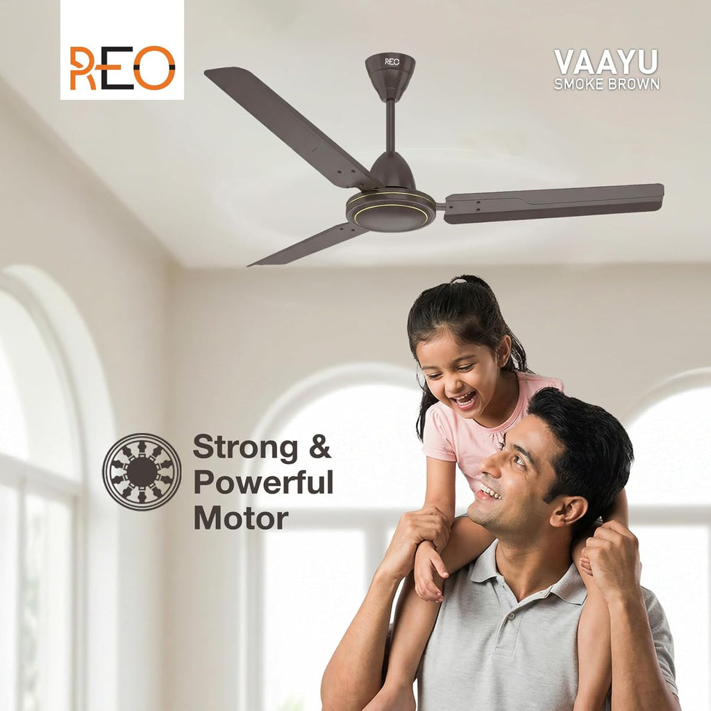 Havells REO Vaayu 1200mm ES Ceiling Fan | High Speed, High Air Delivery | Strong & Powerful, Air Delivery: 220CMM| RPM: 370| 2 Year Warranty | (Pack of 1, Smoke Brown)