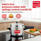 Prestige Popular Plus Svachh Virgin Aluminium Gas And Induction Compatible Outer Lid Pressure Cooker, 4 L (Silver), 4 liter