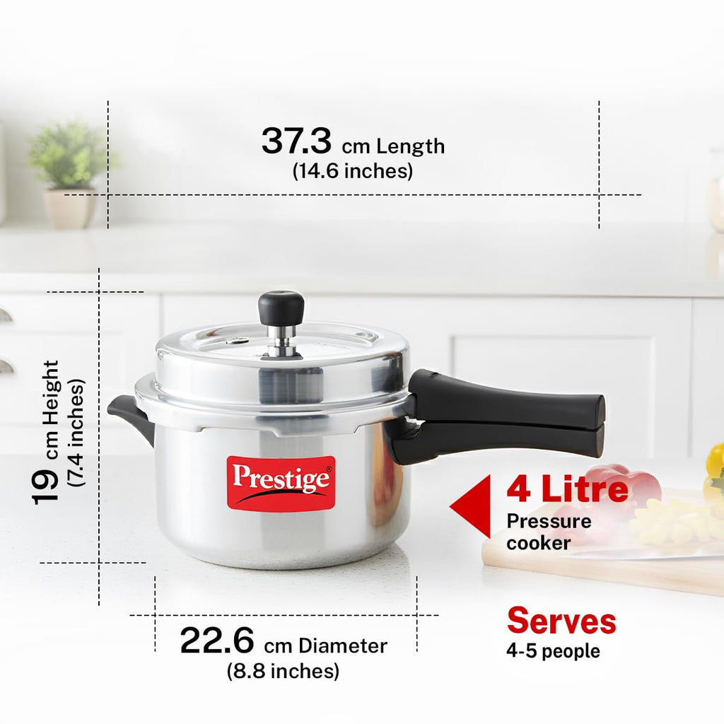 Prestige Popular Plus Svachh Virgin Aluminium Gas And Induction Compatible Outer Lid Pressure Cooker, 4 L (Silver), 4 liter