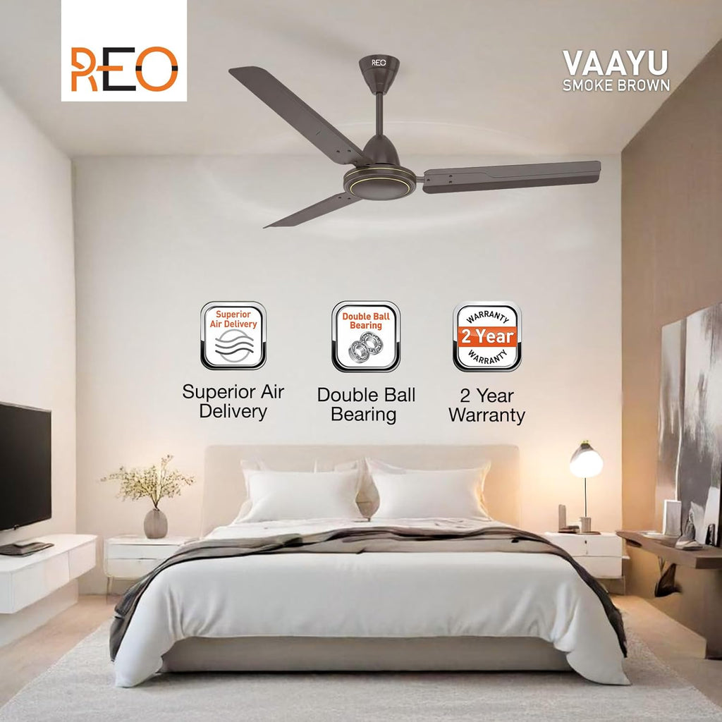 Havells REO Vaayu 1200mm ES Ceiling Fan | High Speed, High Air Delivery | Strong & Powerful, Air Delivery: 220CMM| RPM: 370| 2 Year Warranty | (Pack of 1, Smoke Brown)