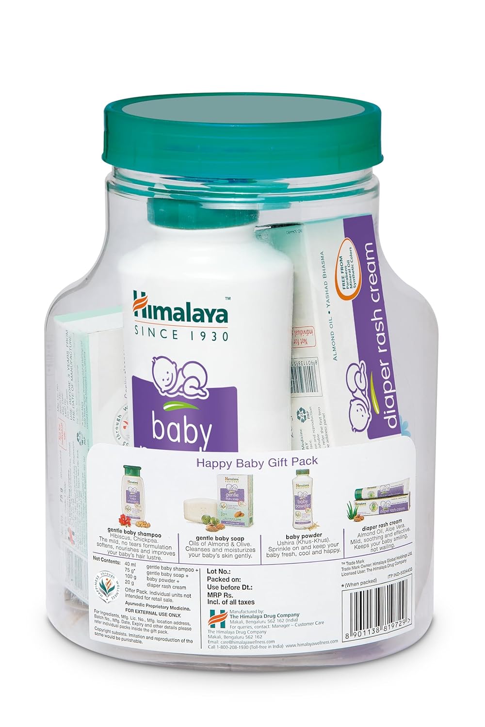 Himalaya Herbals Babycare Gift Jar (Soap, Shampoo , Rash Cream and Powder), White, 4 Count (Pack of 1)