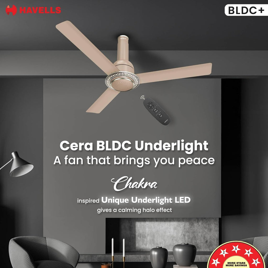 Havells CERA BLDC 1200mm Premium Underlight Ceiling Fan with 100% Pure Copper|