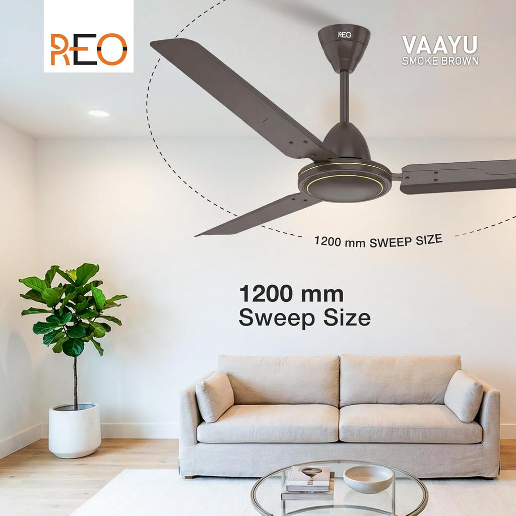 Havells REO Vaayu 1200mm ES Ceiling Fan | High Speed, High Air Delivery | Strong & Powerful, Air Delivery: 220CMM| RPM: 370| 2 Year Warranty | (Pack of 1, Smoke Brown)