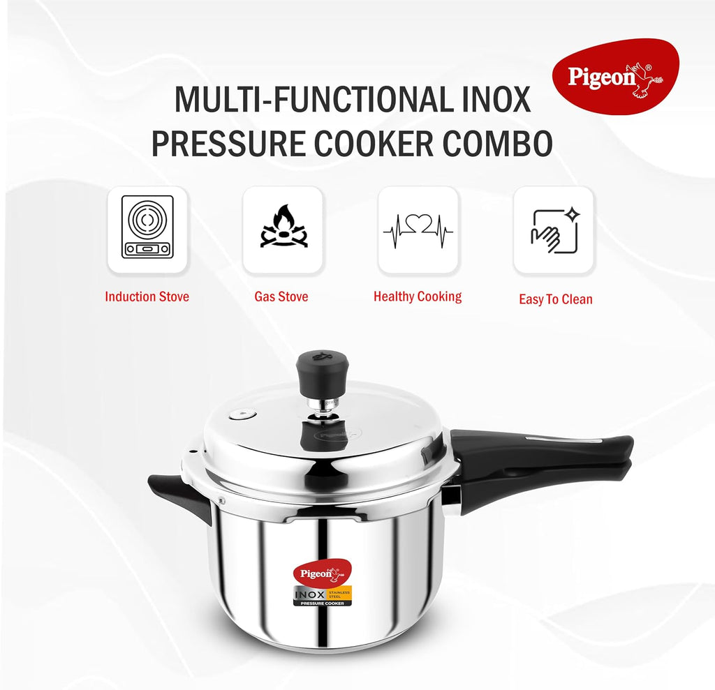 Pigeon by Stovekraft 14551 Induction Base Outer Lid Stainless Steel Pressure Cooker, 5L, Silver