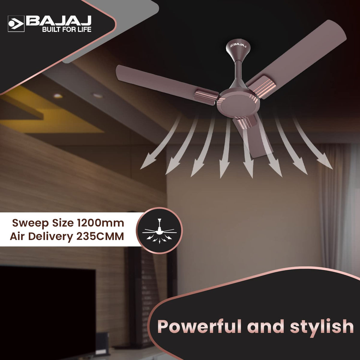 Bajaj Artisan 12S2 1200MM Ceiling Fans for Home | BEE-2 Star Rated Energy Efficient |