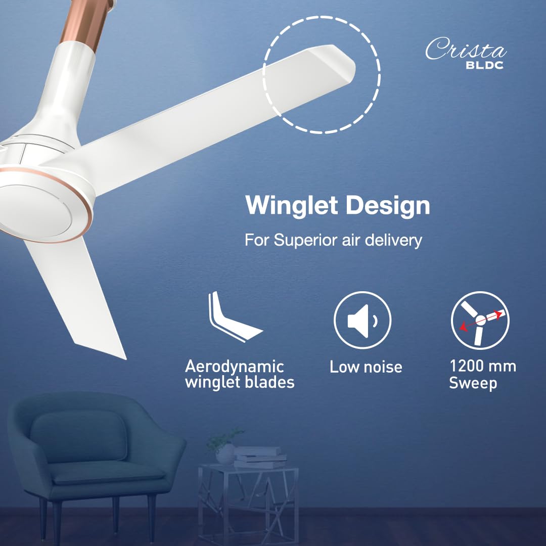 Havells 1200mm Crista BLDC Motor Ceiling Fan | Premium Finish with RF Remote, 100% Copper, Upto 60% Energy Saving | Low Noise: 55dB, 2 Year Warranty | (Pack..