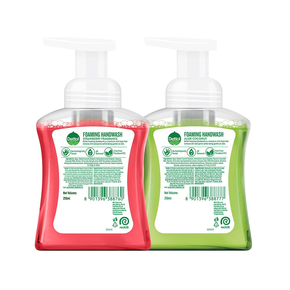 Dettol Foaming Handwash Pump Combo, Aloe Coconut & Strawberry (2 x 250ml)