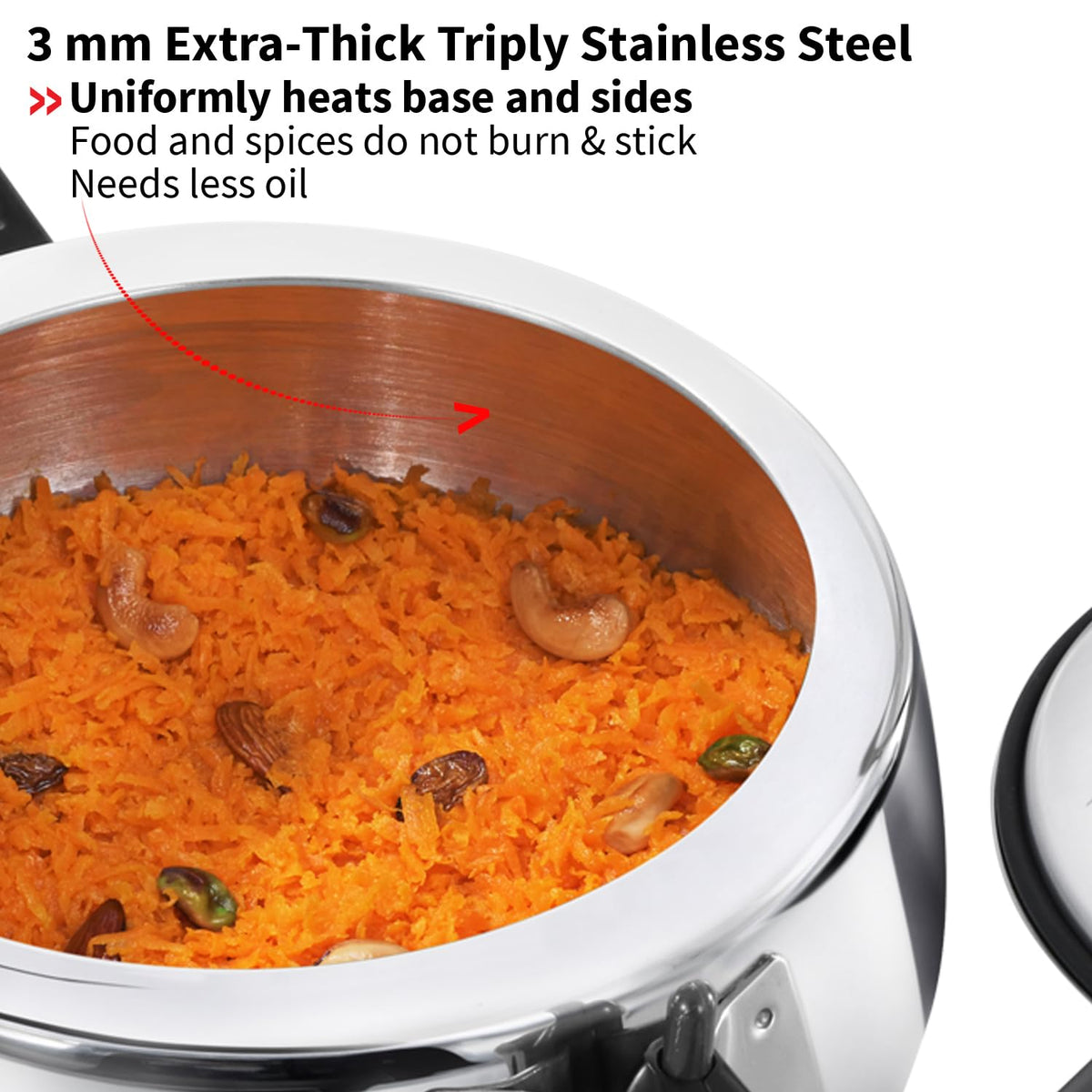 Hawkins Contura 3.5 Litre Triply Stainless Steel Pressure Cooker | Curved Body | Induction & Gas Compatible | Ideal for 4–5 persons | ISI Certified |..