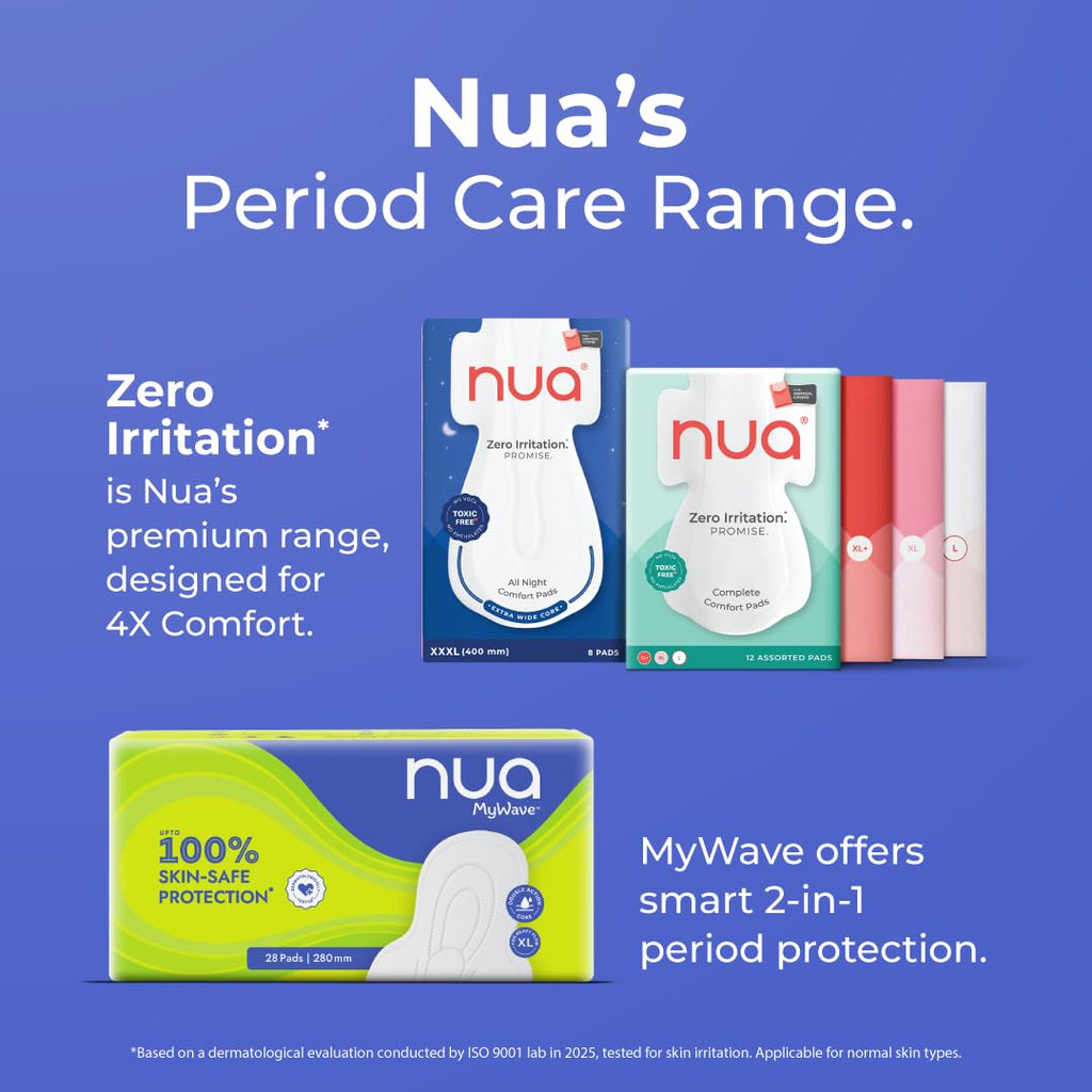 Nua MyWave XL Sanitary Pads for Women | Heavy Flow Period Pads | Super Soft, Rash-Free, Leak-Proof | Super Absorbent | Pack of 28 |