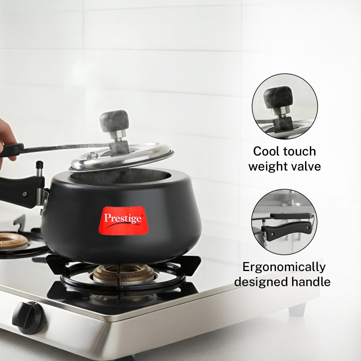 Prestige Nakshatra Cute Duo Svachh Hard Anodised Inner Lid Pressure Cooker, 2.0L, Black, 2 Liter