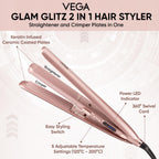 Vega Glam Glitz 2 In 1 Hair Styler, Straightener & Crimper with Keratin Infused Ceramic Coated Plates & 5