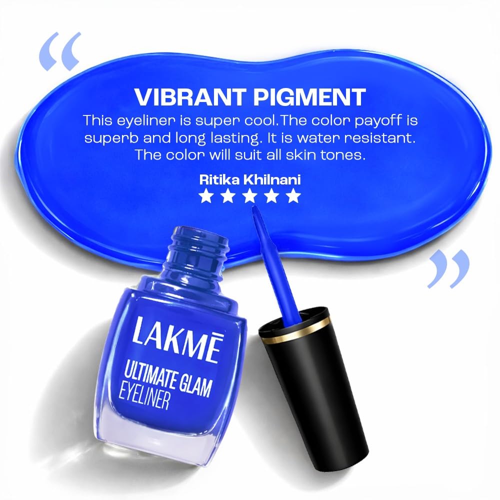 Lakme Ultimate Glam Eye Liner, Semi Matte, Quick drying, Water resistant & Smudgeproof Eye Liner, Blue, 9ml
