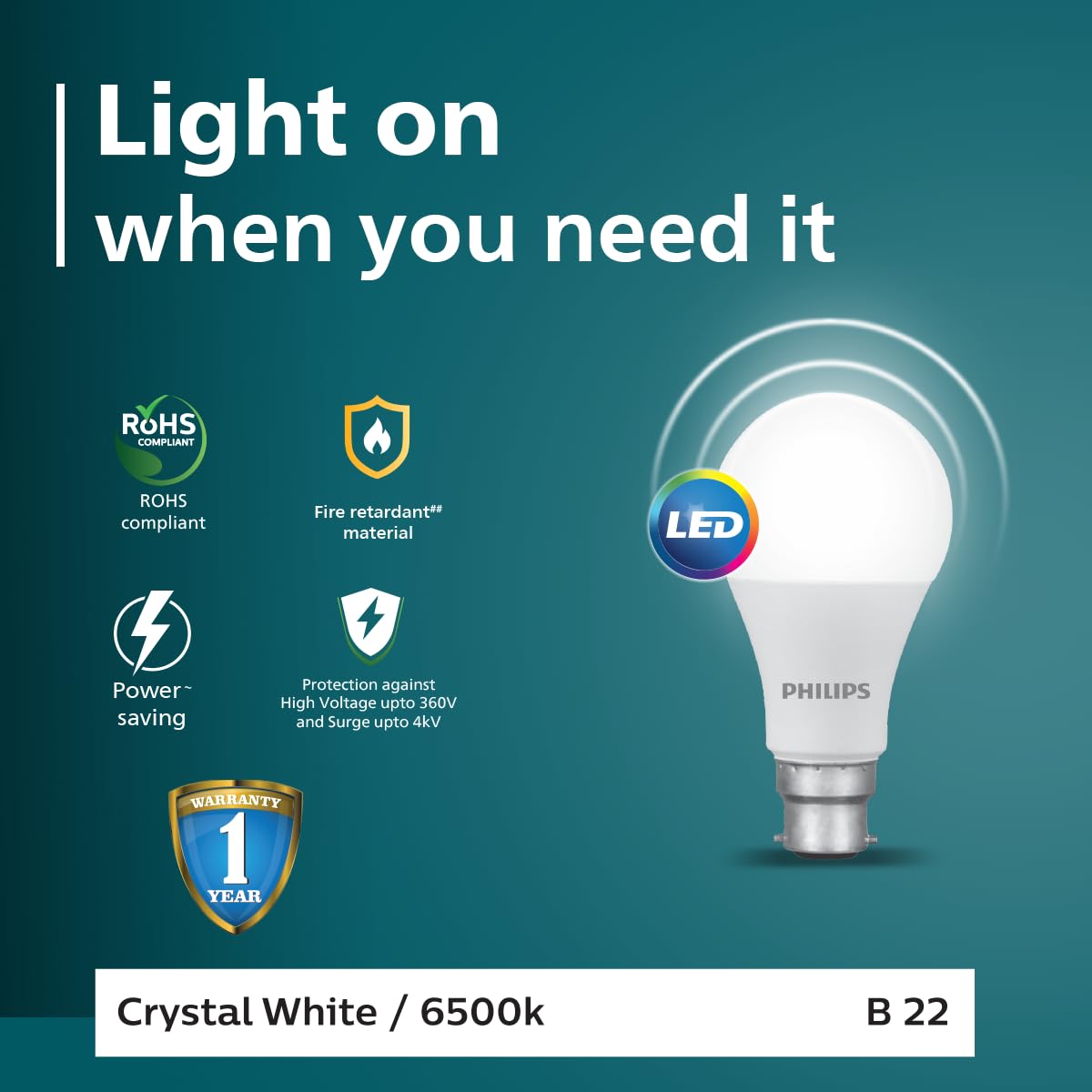 PHILIPS Motion Sensor 14W B22 LED Bulb | Motion Sensor Light for Home,LED Bulb | Crystal White, Pack of 4