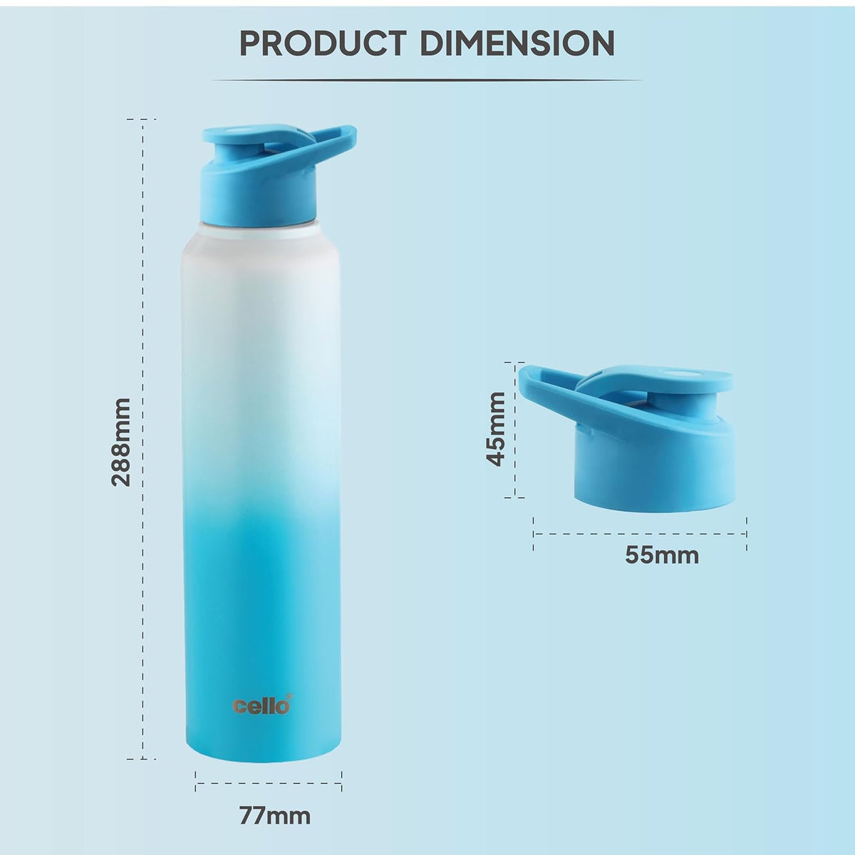 CELLO Aqua Pro Max Stainless Steel Water Bottle 1000 ml White & Blue | ISI Certified Single Wall Rust & Leakproof Fridge Safe Stylish Easy Grip Colorful Steel Water Bottle For Office & Daily Use