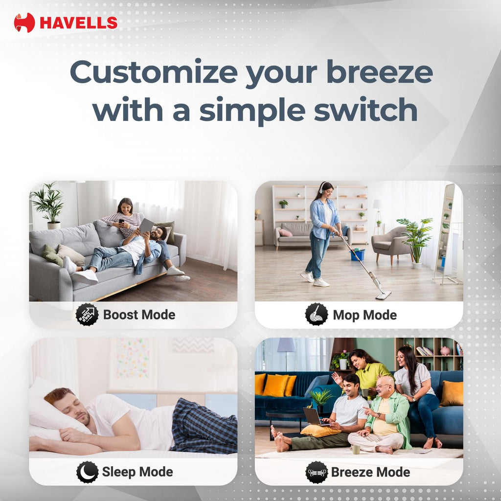 Havells FAB BLDC LED Ceiling Fan 1200 mm, 5 star, LED Speed Indicator, 380 RPM, Up to 65% Savings,Reverse Rotation,4 Speed Modes,Low Wattage 30W,Low Noise