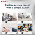 Havells FAB BLDC LED Ceiling Fan 1200 mm, 5 star, LED Speed Indicator, 380 RPM, Up to 65% Savings,Reverse Rotation,4 Speed Modes,Low Wattage 30W,Low Noise