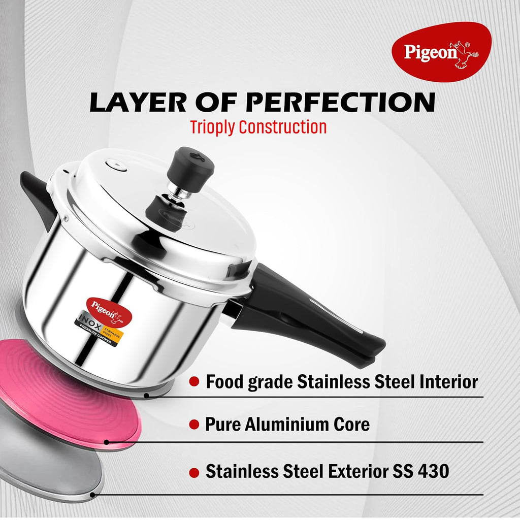 Pigeon by Stovekraft 14551 Induction Base Outer Lid Stainless Steel Pressure Cooker, 5L, Silver