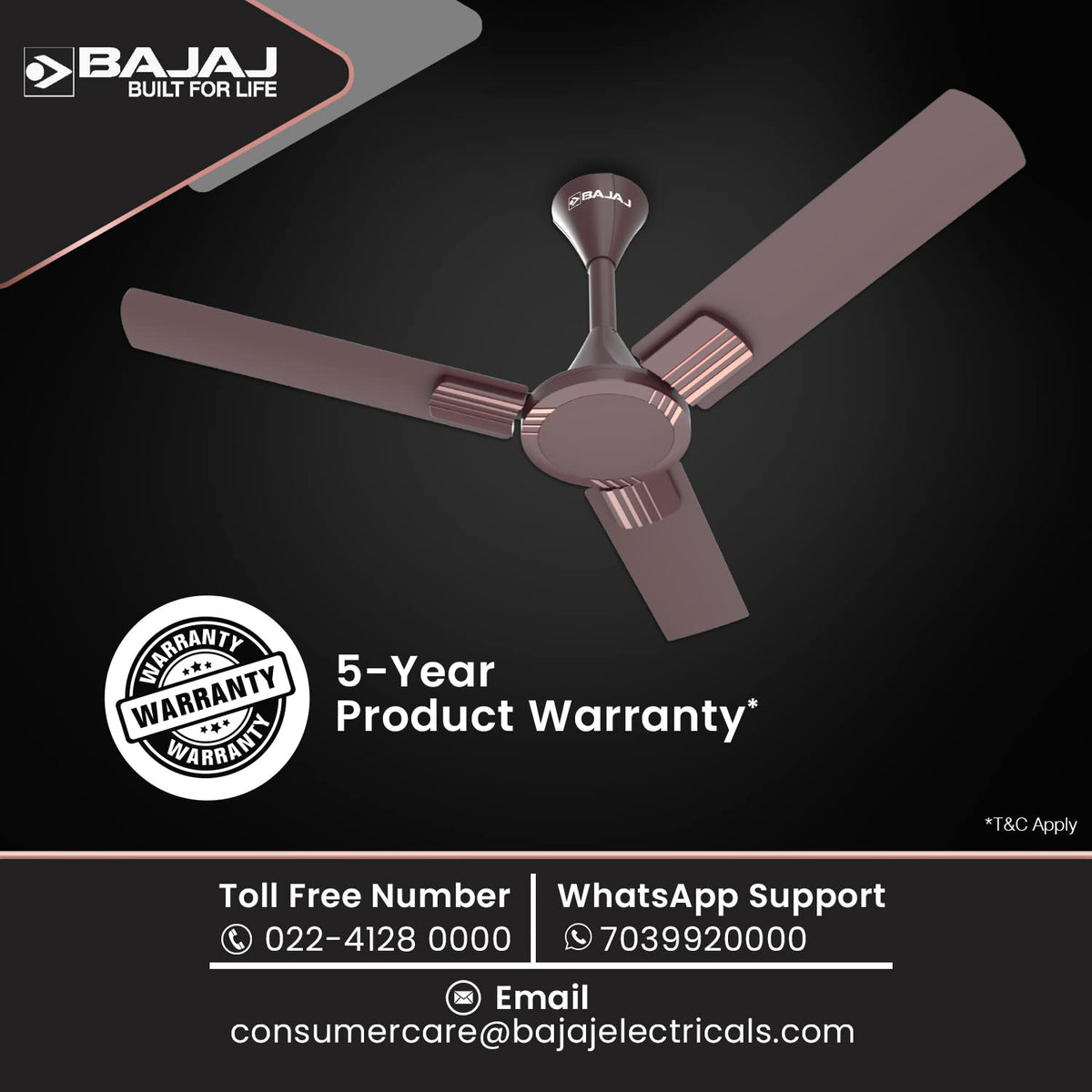 Bajaj Artisan 12S2 1200MM Ceiling Fans for Home | BEE-2 Star Rated Energy Efficient |