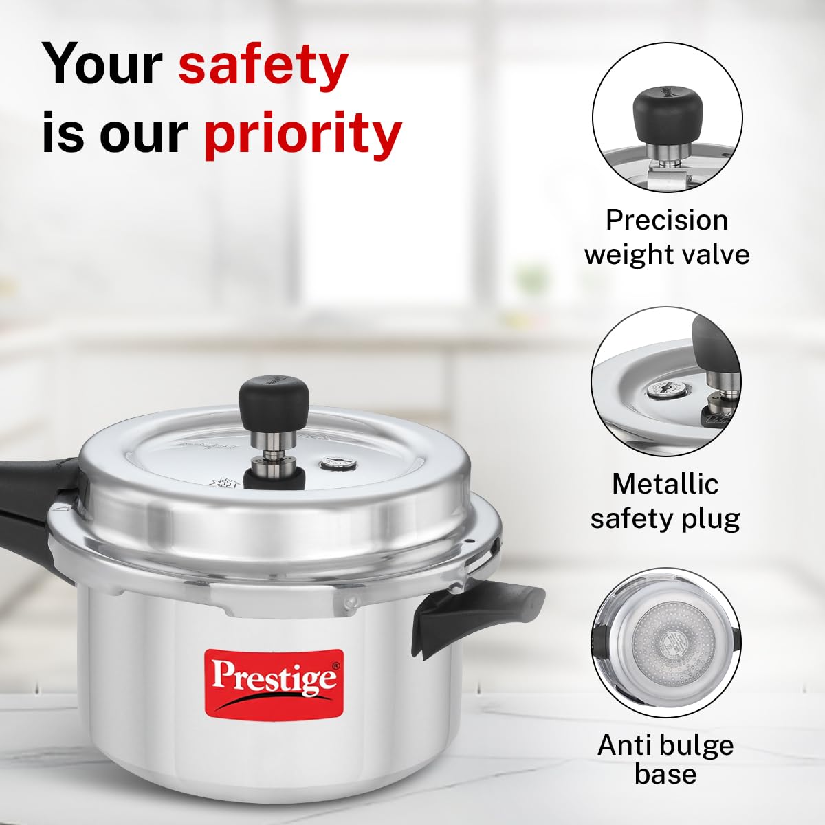 Prestige Popular Plus Svachh Virgin Aluminium Gas And Induction Compatible Outer Lid Pressure Cooker, 4 L (Silver), 4 liter