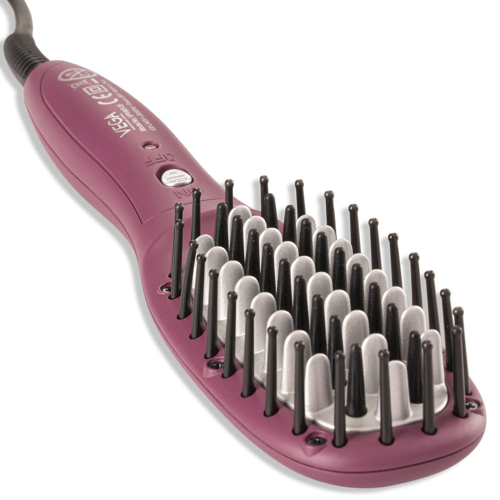 VEGA PROFESSIONAL Mighty Mini Hair Straightening Brush For Women With Ceramic Bristles, Overheating Protection Technology