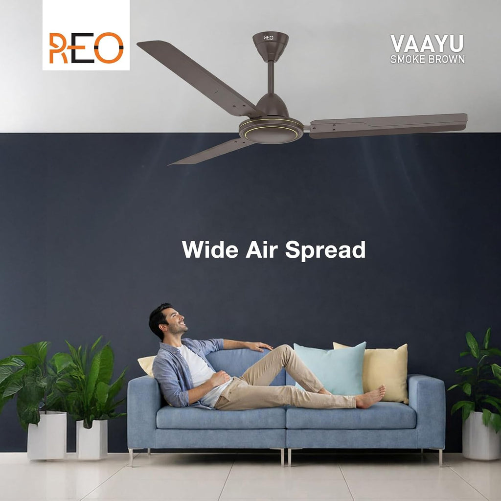 Havells REO Vaayu 1200mm ES Ceiling Fan | High Speed, High Air Delivery | Strong & Powerful, Air Delivery: 220CMM| RPM: 370| 2 Year Warranty | (Pack of 1, Smoke Brown)