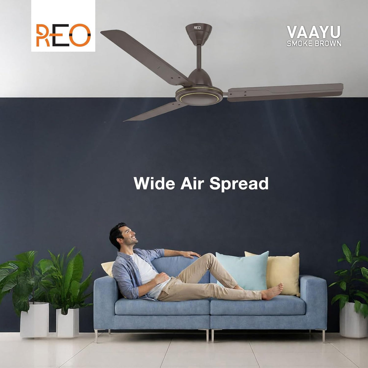 Havells REO Vaayu 1200mm ES Ceiling Fan | High Speed, High Air Delivery | Strong & Powerful, Air Delivery: 220CMM| RPM: 370| 2 Year Warranty | (Pack of 1, Smoke Brown)