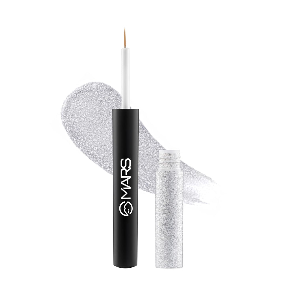 MARS Twinkle Wink Glitter Eyeliner (1.6 ml) (03-SILVER SPARKLE) | Long-Lasting Sparkle Liquid Liner | Smudge-Proof, Quick-Dry Eye Makeup for Party, Wedding..