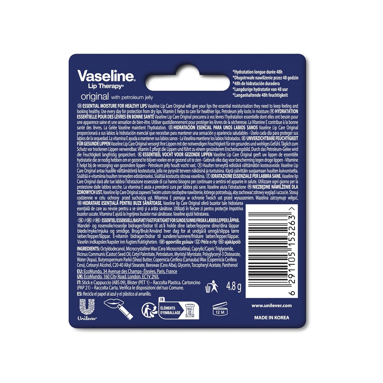 Vaseline Lip Therapy Original, 4.8 Gm, White ,( Pack Of 1 )