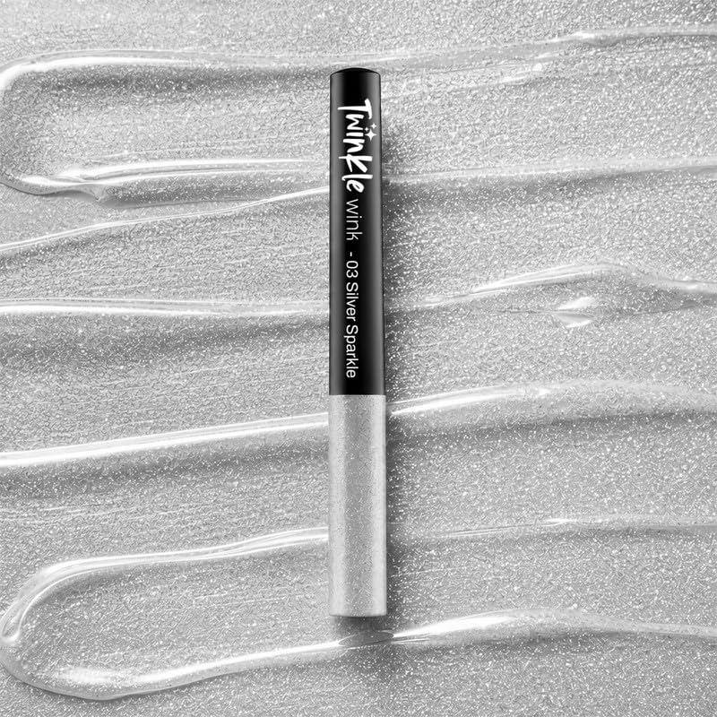 MARS Twinkle Wink Glitter Eyeliner (1.6 ml) (03-SILVER SPARKLE) | Long-Lasting Sparkle Liquid Liner | Smudge-Proof, Quick-Dry Eye Makeup for Party, Wedding..