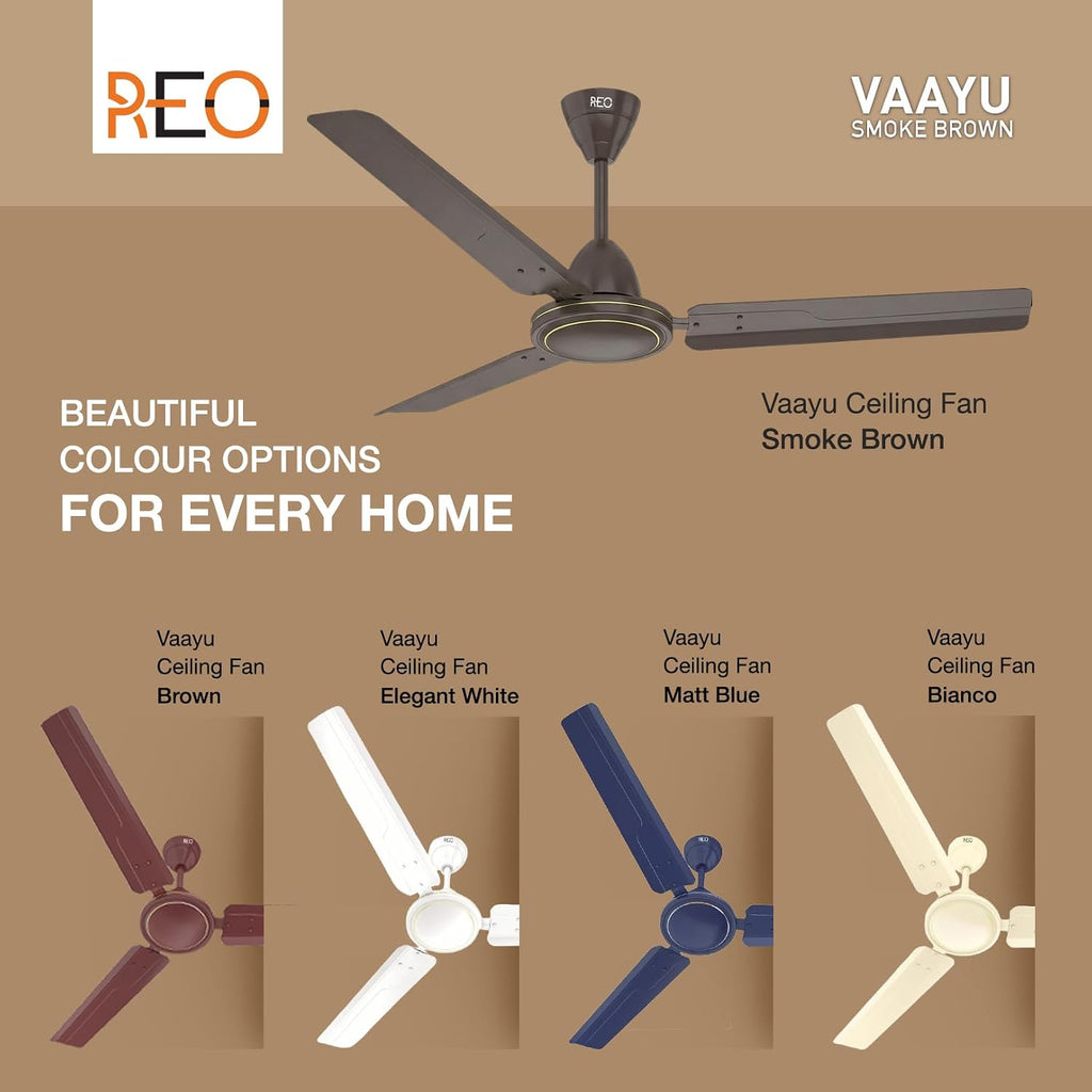 Havells REO Vaayu 1200mm ES Ceiling Fan | High Speed, High Air Delivery | Strong & Powerful, Air Delivery: 220CMM| RPM: 370| 2 Year Warranty | (Pack of 1, Smoke Brown)