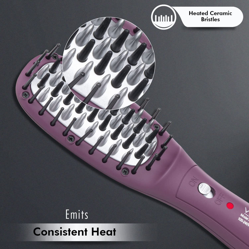 VEGA PROFESSIONAL Mighty Mini Hair Straightening Brush For Women With Ceramic Bristles, Overheating Protection Technology