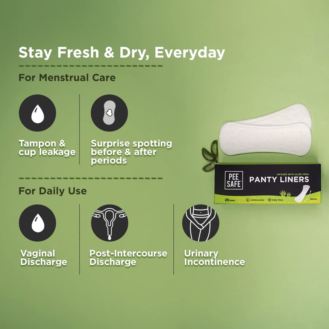 Pee Safe Panty Liners For Women Daily Use with Aloe Vera 20 Liners | 185mm