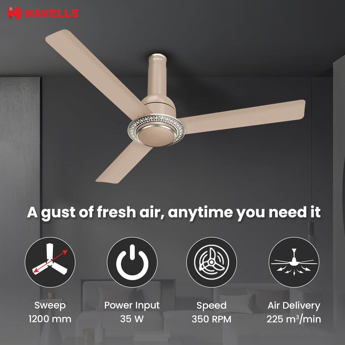 Havells CERA BLDC 1200mm Premium Underlight Ceiling Fan with 100% Pure Copper|