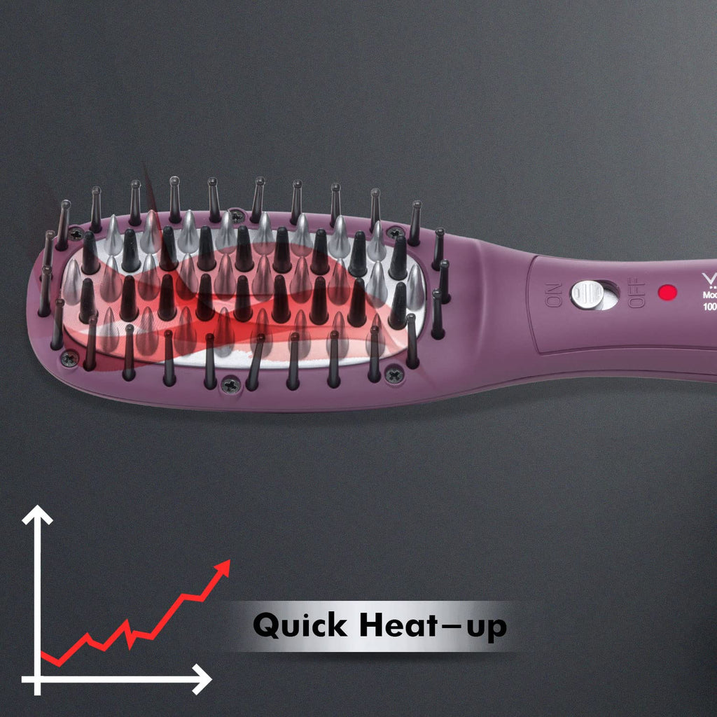VEGA PROFESSIONAL Mighty Mini Hair Straightening Brush For Women With Ceramic Bristles, Overheating Protection Technology