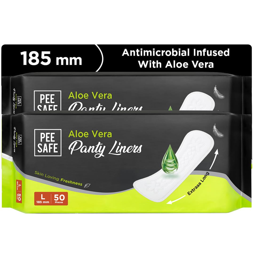 Pee Safe Panty Liners For Women Daily Use with Aloe Vera - 100 Liners | daily freshness, for spotting, super thin, straight, softest top sheet, instant...