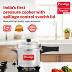 Prestige Popular Plus Svachh Virgin Aluminium Spillage Control Outer Lid Pressure Cooker, 5 L (Silver), 5 Liter