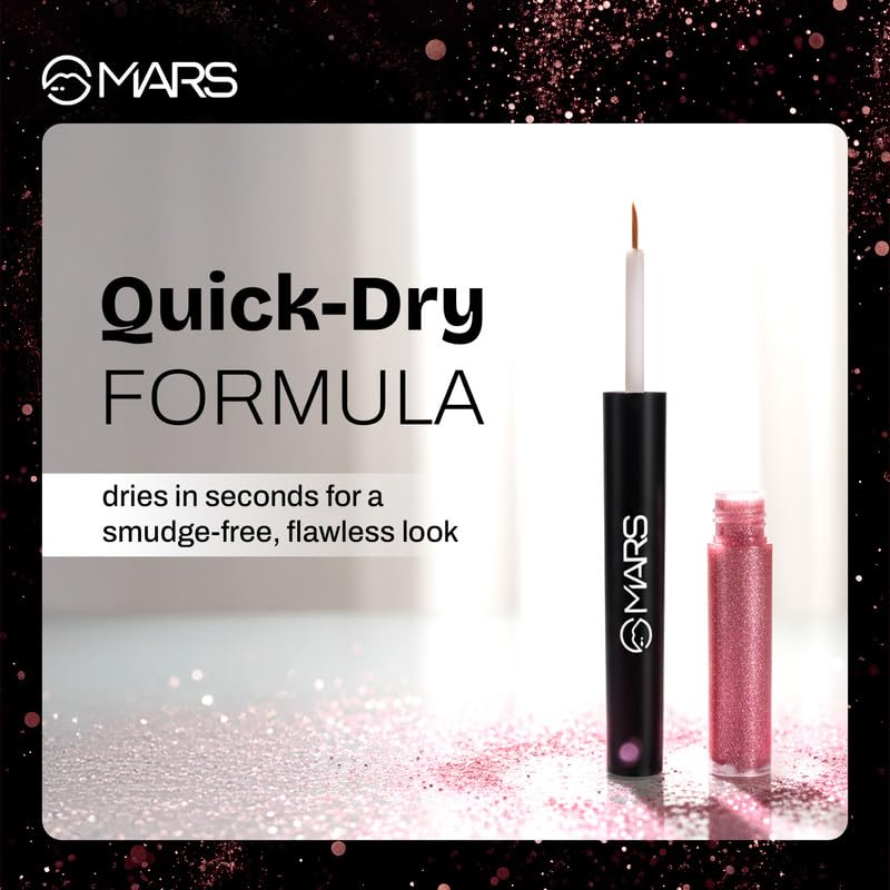 MARS Twinkle Wink Glitter Eyeliner (1.6 ml) (03-SILVER SPARKLE) | Long-Lasting Sparkle Liquid Liner | Smudge-Proof, Quick-Dry Eye Makeup for Party, Wedding..