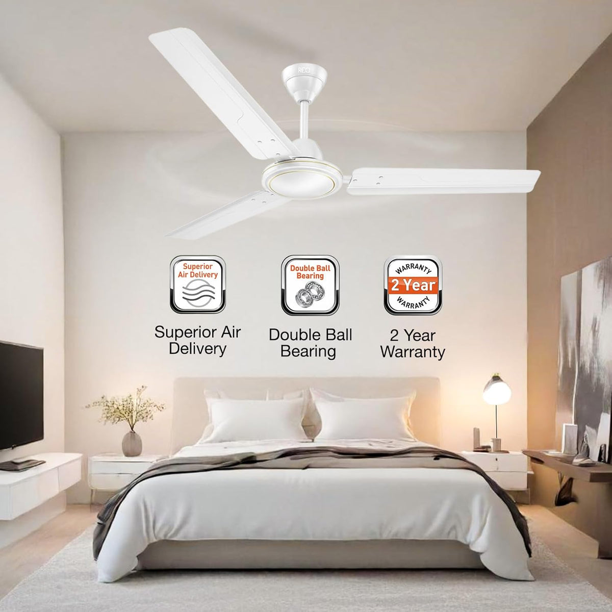 Havells REO Vaayu 1200mm ES Ceiling Fan | High Speed, High Air Delivery | Strong & Powerful, Air Delivery: 220CMM| RPM: 370| 2 Year Warranty |