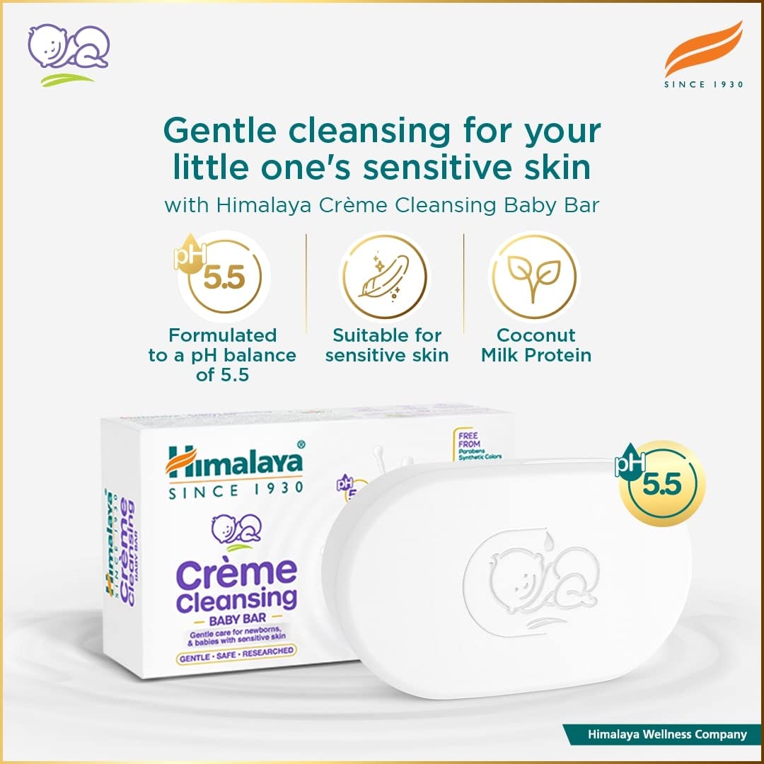 Himalaya Crème Cleansing Baby Bar 75 g |pH 5.5|Soap Free |For Baby's sensitive skin |with Coconut Milk Protein, Aloe Vera & Mahua Butter