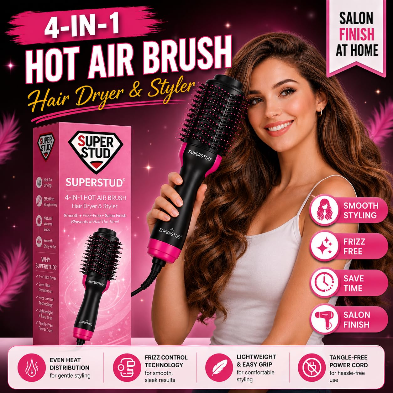 Hot Air Brush For Hair || Hair Dryer for Woman, Hair Straightener, Volumizer, Blow Dryer, Styling Professional 4 In 1