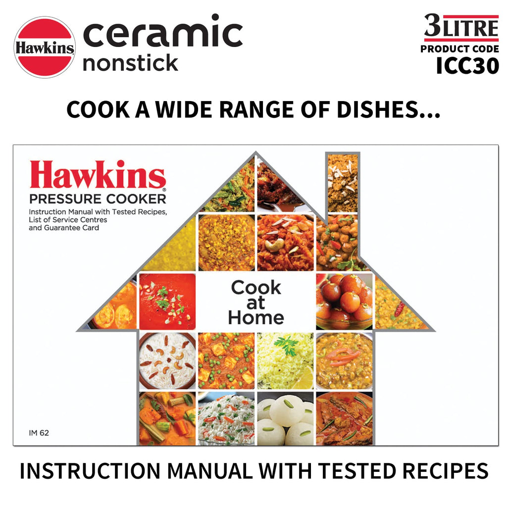 Hawkins 3 Litre Ceramic Nonstick Pressure Cooker, Induction Inner Lid Cooker, Blue (ICC30)