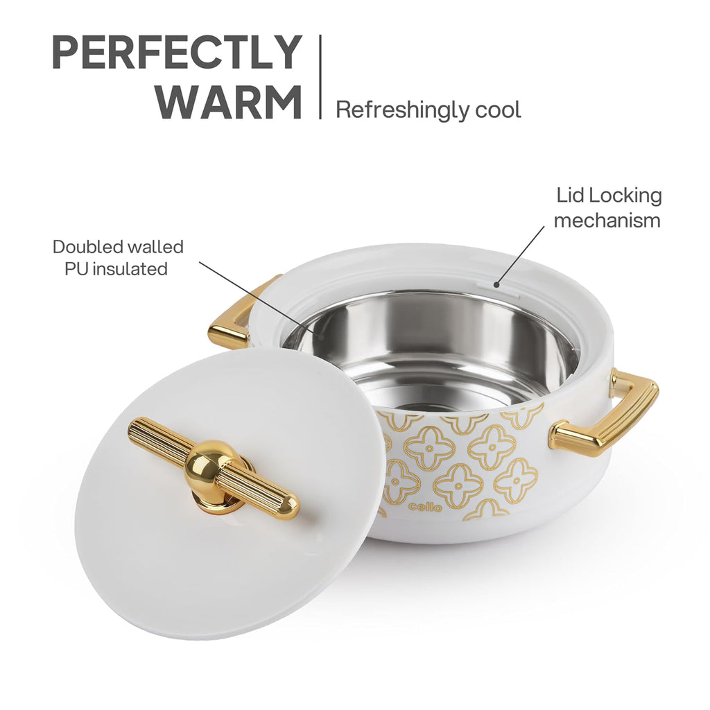 CELLO Jewel NX Insulated Casserole Set of 3 Pcs (500ml, 1000ml, 1500ml) White |