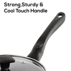 CELLO Aluminium Non-Stick Sauce/Milk Pan with Glass Lid for Kitchen 1.5 Litre, Black | PFOA Free, Bakelite Handle, Gas Stove & Induction Compatible Milk Tea Sauce Boiling Water Pans Pots for Cooking