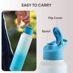 CELLO Aqua Pro Max Stainless Steel Water Bottle 1000 ml White & Blue | ISI Certified Single Wall Rust & Leakproof Fridge Safe Stylish Easy Grip Colorful Steel Water Bottle For Office & Daily Use
