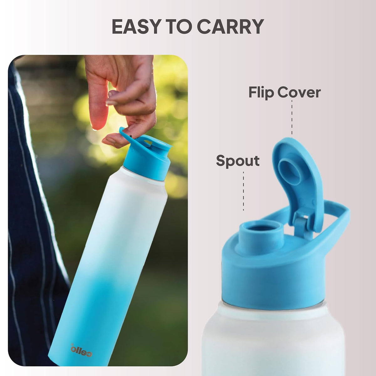 CELLO Aqua Pro Max Stainless Steel Water Bottle 1000 ml White & Blue | ISI Certified Single Wall Rust & Leakproof Fridge Safe Stylish Easy Grip Colorful Steel Water Bottle For Office & Daily Use