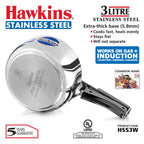 Hawkins 3 Litre Inner Lid Pressure Cooker, Stainless Steel Cooker, Induction Cooker, Silver (HSS3W)