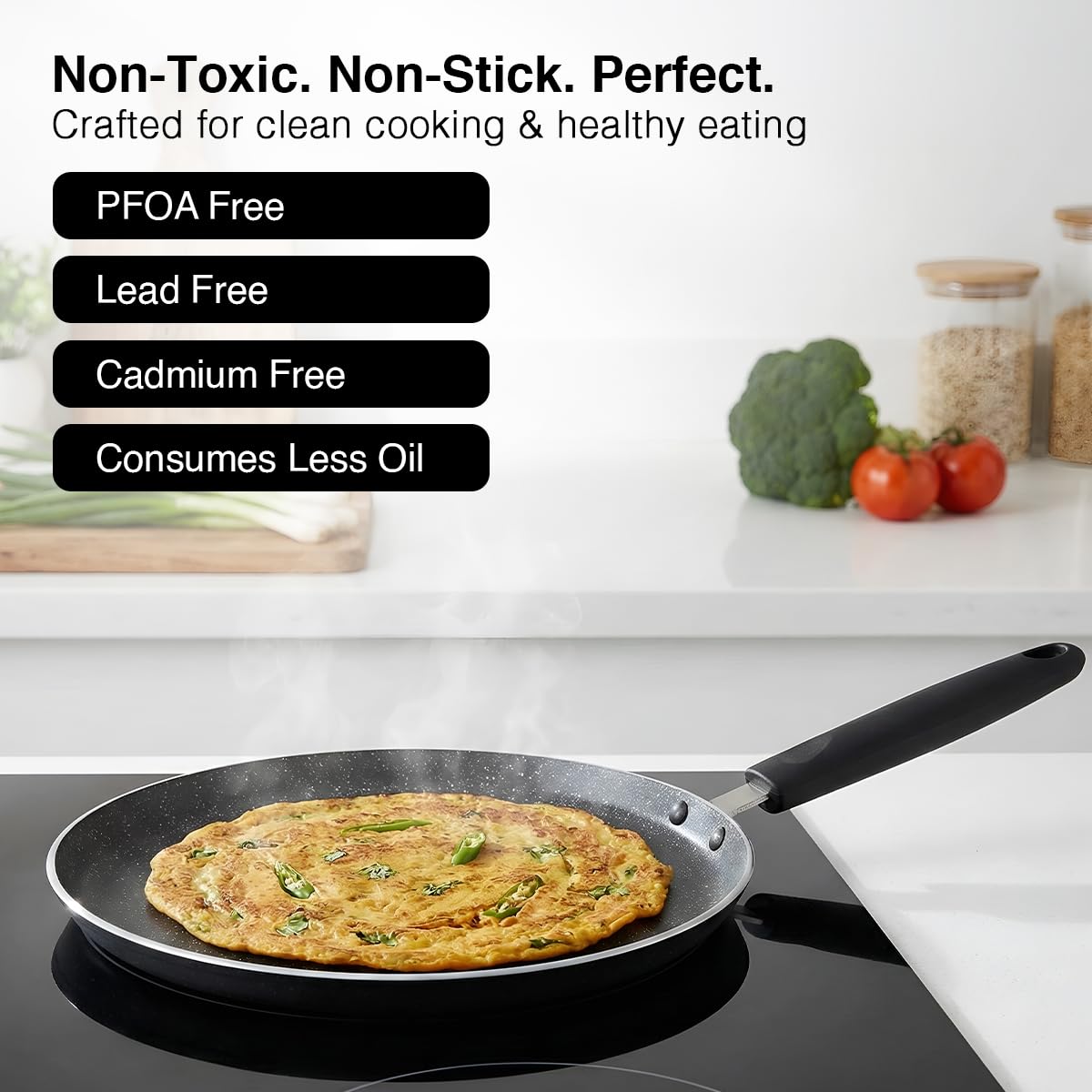 Prestige Omega Deluxe 25cm Granite Dosa Tawa|Non-Stick with 5 Layers Coating|Dishwasher Safe|